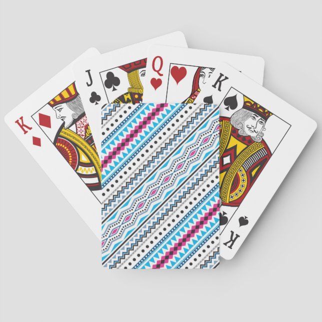 Cute blue pink tribal girl patterns design playing cards (Back)