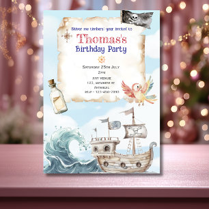 Cute Blue Pirate Ship child's Birthday Invitation