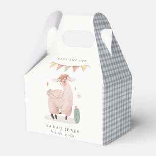 Cute Blue Plaid Cactus Boho Llama Baby Shower Favor Box