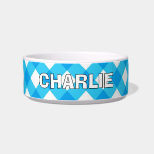 CUTE! 🐕Blue Plaid Pet Bowl – Personalized