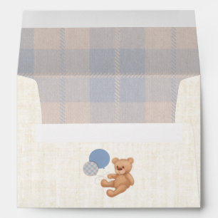 Cute Blue Plaid Teddy Bear Envelope