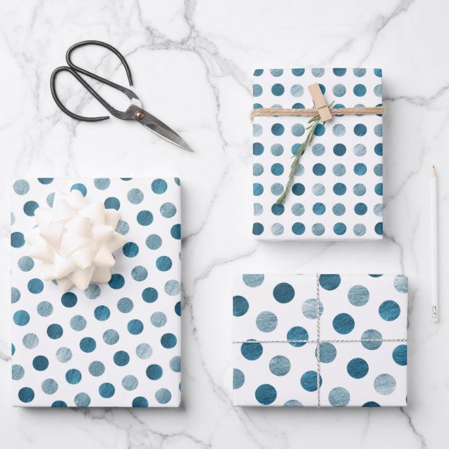    Cute Blue Polka Dots Modern & Elegant Christmas Wrapping Paper Sheet (Front)