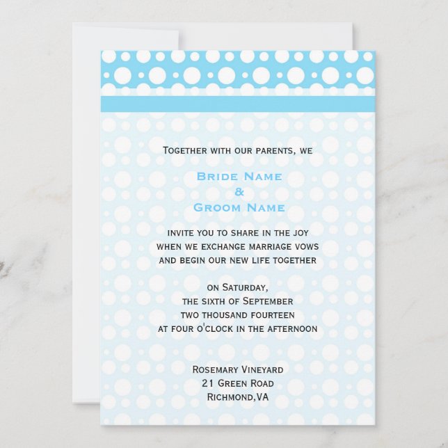 Cute blue polka dots wedding invitations (Front)
