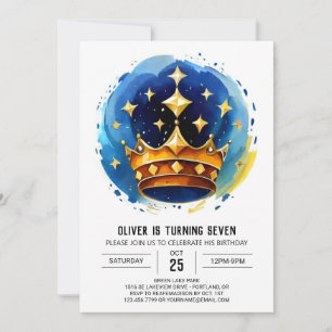  Cute Blue Prince Crown Birthday Invitation