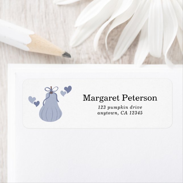 Cute Blue Pumpkin Bow Baby Shower Return Address (Insitu)