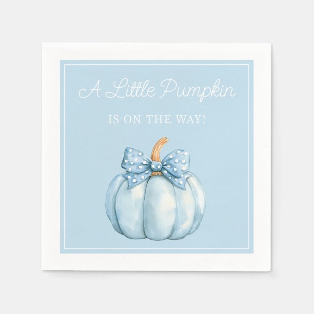 Cute Blue Pumpkin Boy Baby Shower Napkin (Front)