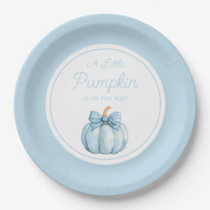 Cute Blue Pumpkin Boy Baby Shower Paper Plate