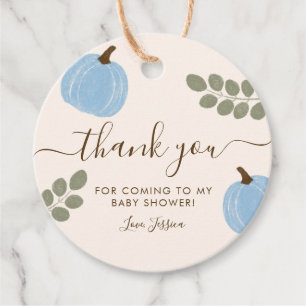 Cute Blue Pumpkin Eucalyptus Baby Shower Thank You Favour Tags