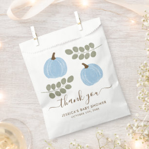 Cute Blue Pumpkin Eucalyptus Fall Boy Baby Shower Favour Bag