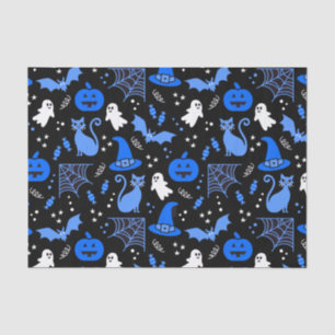 Cute Blue Pumpkin Ghost Halloween Pattern Tissue Paper