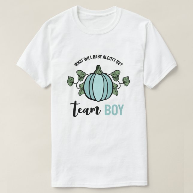 Cute Blue Pumpkin Team Boy Gender Reveal T-Shirt (Design Front)
