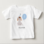 Cute Blue Puppy Dog Age in Balloon Birthday Boy Baby T-Shirt<br><div class="desc">Celebrate your child's birthday with this cute puppy dog illustration with a party hat and balloon. Personalize this fun birthday t shirt by adding your kid's name and age. The party hat and the balloon is in blue colour.</div>