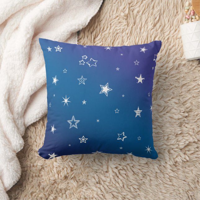 Cute Blue & Purple gradient Star night Throw Pillow (Blanket)