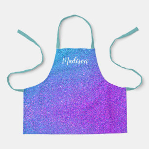 Cute Blue Purple Ombre Glitter Girls Personalized Apron