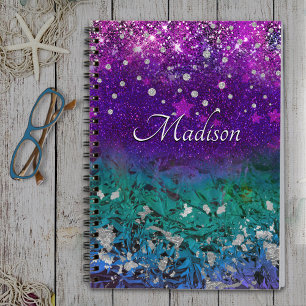Cute blue purple ombre glitter monogram printed ba notebook