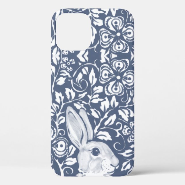 Cute Blue Rabbit Bunny Floral Delft Dedham Unique Case-Mate iPhone Case (Back)