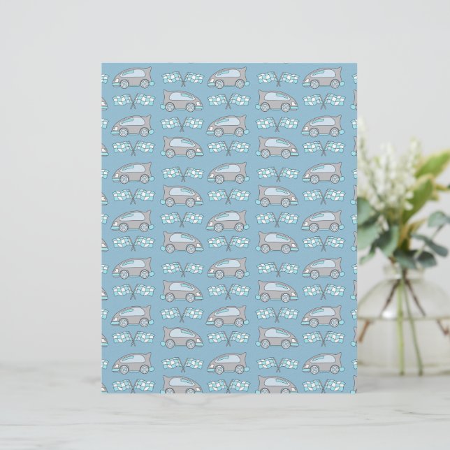 Cute Blue Race Car and Flag Kids Scrapbook Paper (Standing Front)