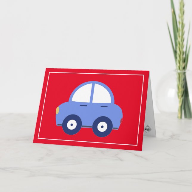 Cute Blue Race Car Birthday Card (Front)