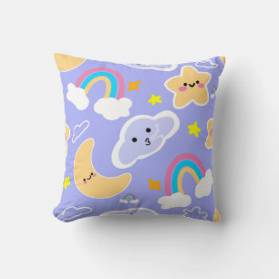 Cute Blue Rainbow Moon and Star Pattern Throw Pill Pillow