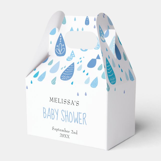 Cute Blue Raindrops Baby Shower Favor Box (Front Side)