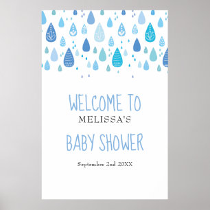 Cute Blue Raindrops Baby Shower / Sprinkle Welcome Poster