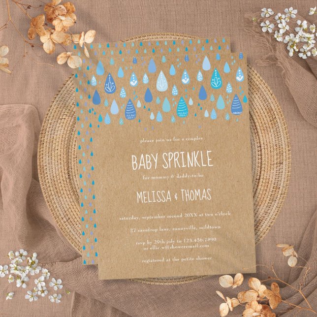 Cute Blue Raindrops Couples Baby Shower Sprinkle Invitation (Cute Blue Raindrops Couples Baby Shower Sprinkle Invitation)