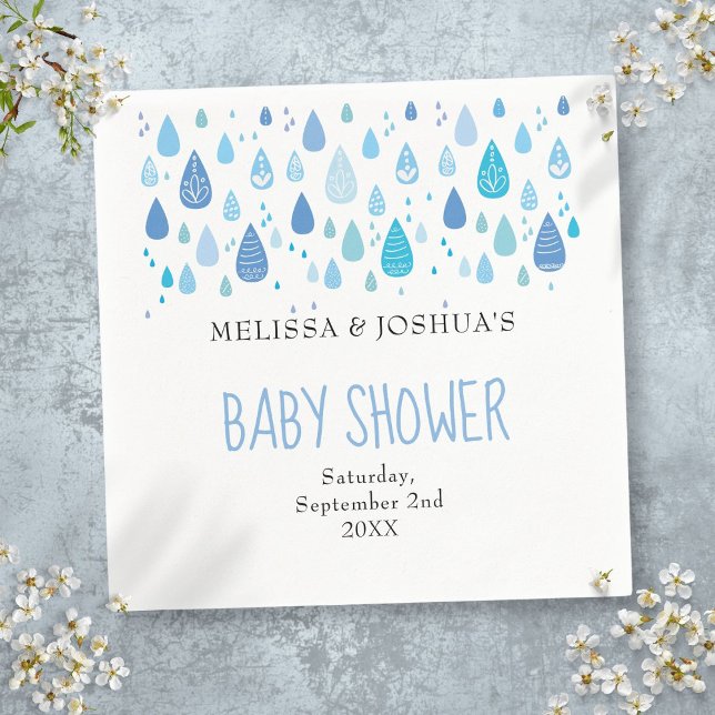 Cute Blue Raindrops Couples Baby Shower Sprinkle Napkin (Cute Blue Raindrops Couples Baby Shower Sprinkle Napkins)
