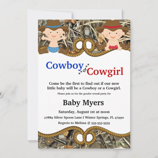 Cute Blue & Red Camo Country Gender Reveal Invite (Front)