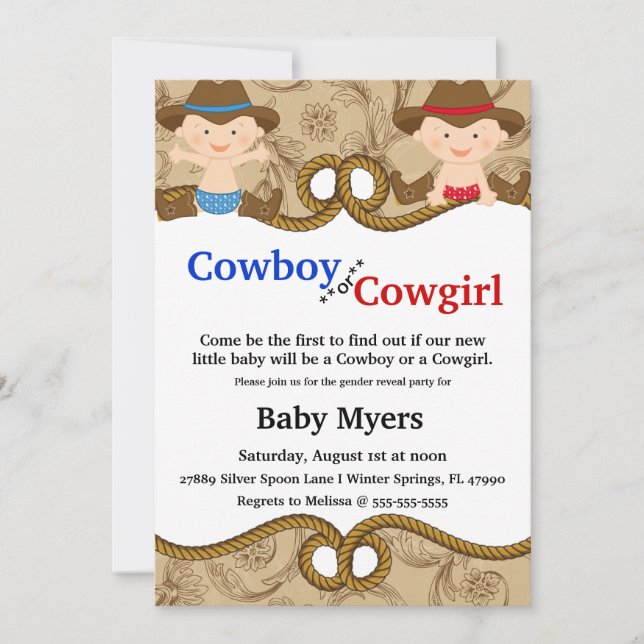 Cute Blue & Red Country Gender Reveal Invite (Front)