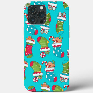 Cute Blue Red Green Christmas Stocking Pattern iPhone 13 Pro Max Case