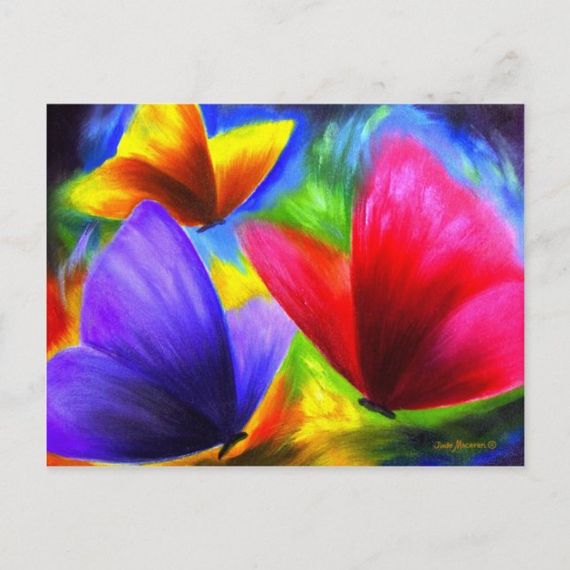 Cute Blue Red Yellow Butterfly Illustration Postcard (Front)