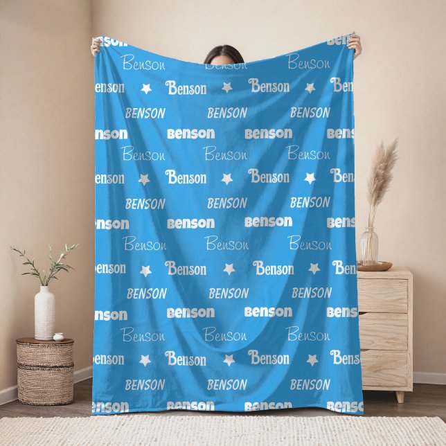 Cute blue repeating name personalized fleece blanket (Creator Uploaded)