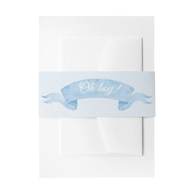 Cute Blue Ribbon "Oh boy" Teddy Bear Invitation Belly Band (Front Example)