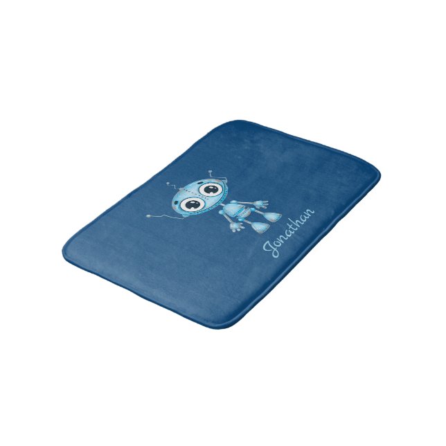 Cute Blue Robot Baby Boy Nursery Kid's Room Bath Mat (Angled)