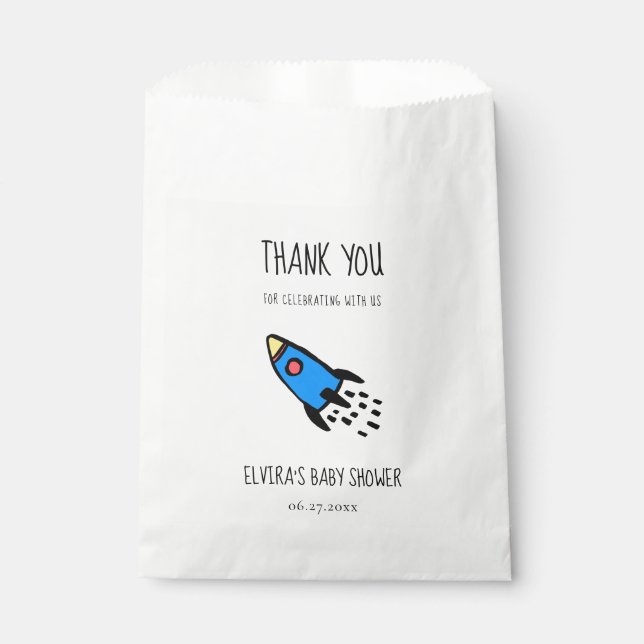 Cute blue rocket baby boy Baby shower Favour Bag (Front)