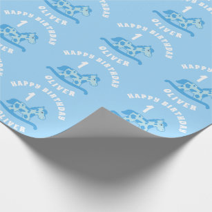 Cute Blue Rocking Horse Boy 1st Birthday  Wrapping Paper