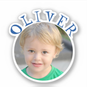 Cute Blue Round Frame Name and Photo Kids Sticker