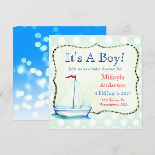 Cute Blue Sailboat Nautical Baby Shower Invitation