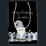Cute Blue Santa Gnome with Gifts Medium Gift Bag<br><div class="desc">Personalized and Easy! Adorable Santa Gnome design with custom Greeting and Recipient name on the front, from and givers name on the back!</div>
