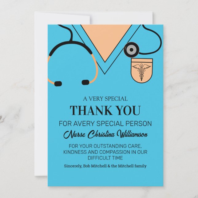 Cute Blue Scrubs Nurse Carte de remerciements (Devant)