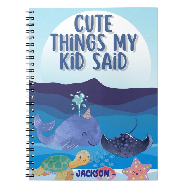 Cute blue sea fishes Things My Kid Said Custom Notebook (Front)
