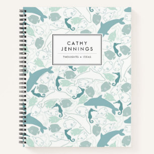 Cute Blue Sea Marine Animals Dolphin Fish Seahorse Notebook