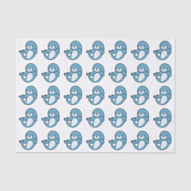 Cute Blue Seal Tissue Paper (Front)