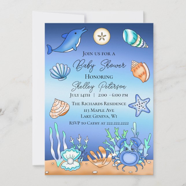 Cute Blue Seaside Beachy Baby Shower  Invitation (Front)