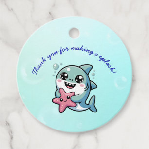 Cute Blue Shark and Pink Starfish Baby Shower Favour Tags