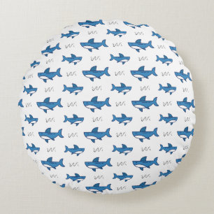 Cute Blue Shark Pattern Round Pillow