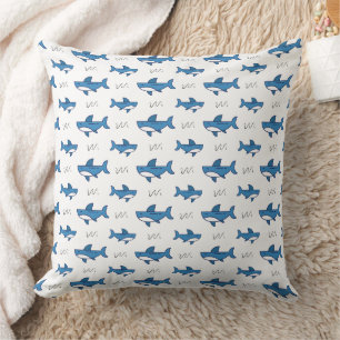 Cute Blue Shark Pattern Throw Pillow