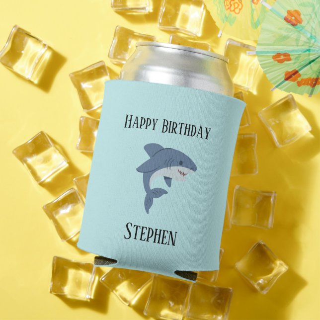 Cute blue shark personalized can cooler (In Situ Summer)