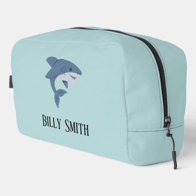 Cute blue shark personalized dopp kit (Right Corner)
