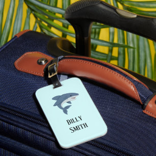Cute blue shark personalized luggage tag